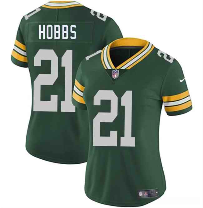Women's Green Bay Packers #21 Nate Hobbs Green 2025 Vapor Untouchable Limited Stitched Jersey(Run Small)